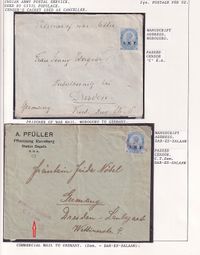 Top cover: POW Mail MOROGORO to DRESDEN (Germany) (Censor's cachet used as canceller) Bottom cover: Printed envelope of 
