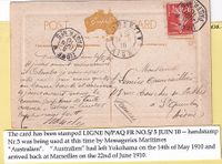 1910 Ceylon - Australia - France Maritime Mail