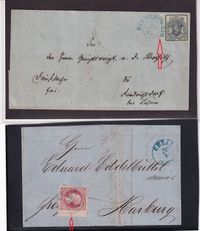 1859-04-20 AD Hannover je EF u mit REIHENZÄHLER jeweils entwertet mit blauem Stempel, auch Ank in blau