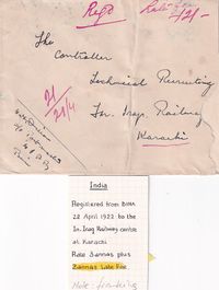 1922-04-22 India Reg - LATE FEE cover to Karachi Attractive fkg Obverse