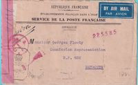 1944 Pondicherry (French Possessions) to Lebanon - Censored - Airmail cover1944 Pondicherry (French Possessions) to Lebanon - Censored - Airmail cover