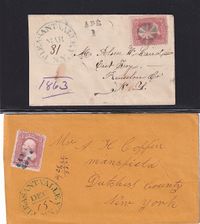~1863 2covers from PLEASANT VALLEY each with blue h-s & day entered in m-s Together €45.-