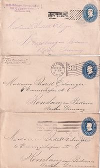 1900-02-20 USA Trio addressed to Baden Germany Each canc with machine canc &amp; arr cds on reverse